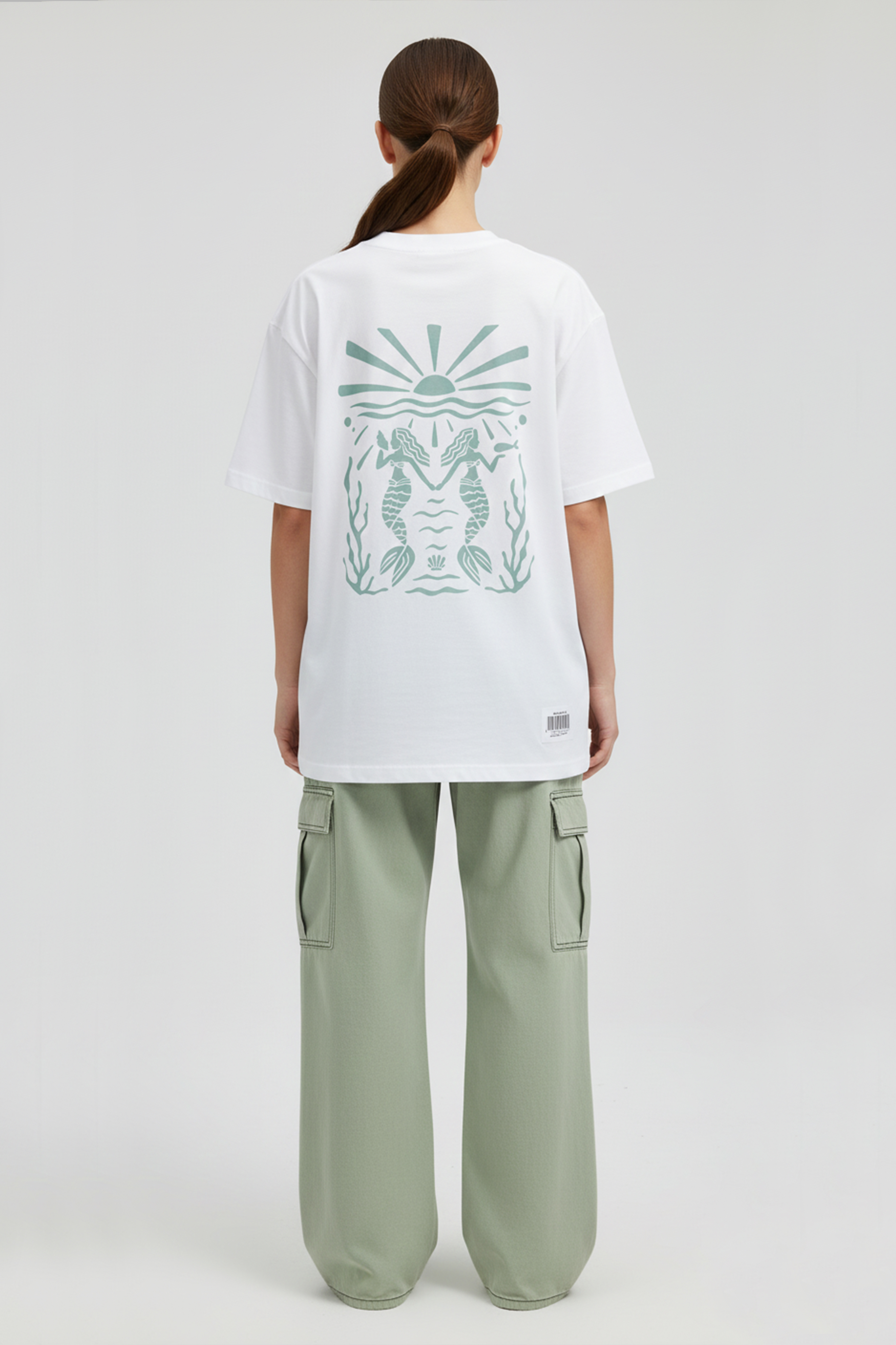 TWIN MERMAID GRAPHIC PRINTED OVERSIZED T-SHIRT