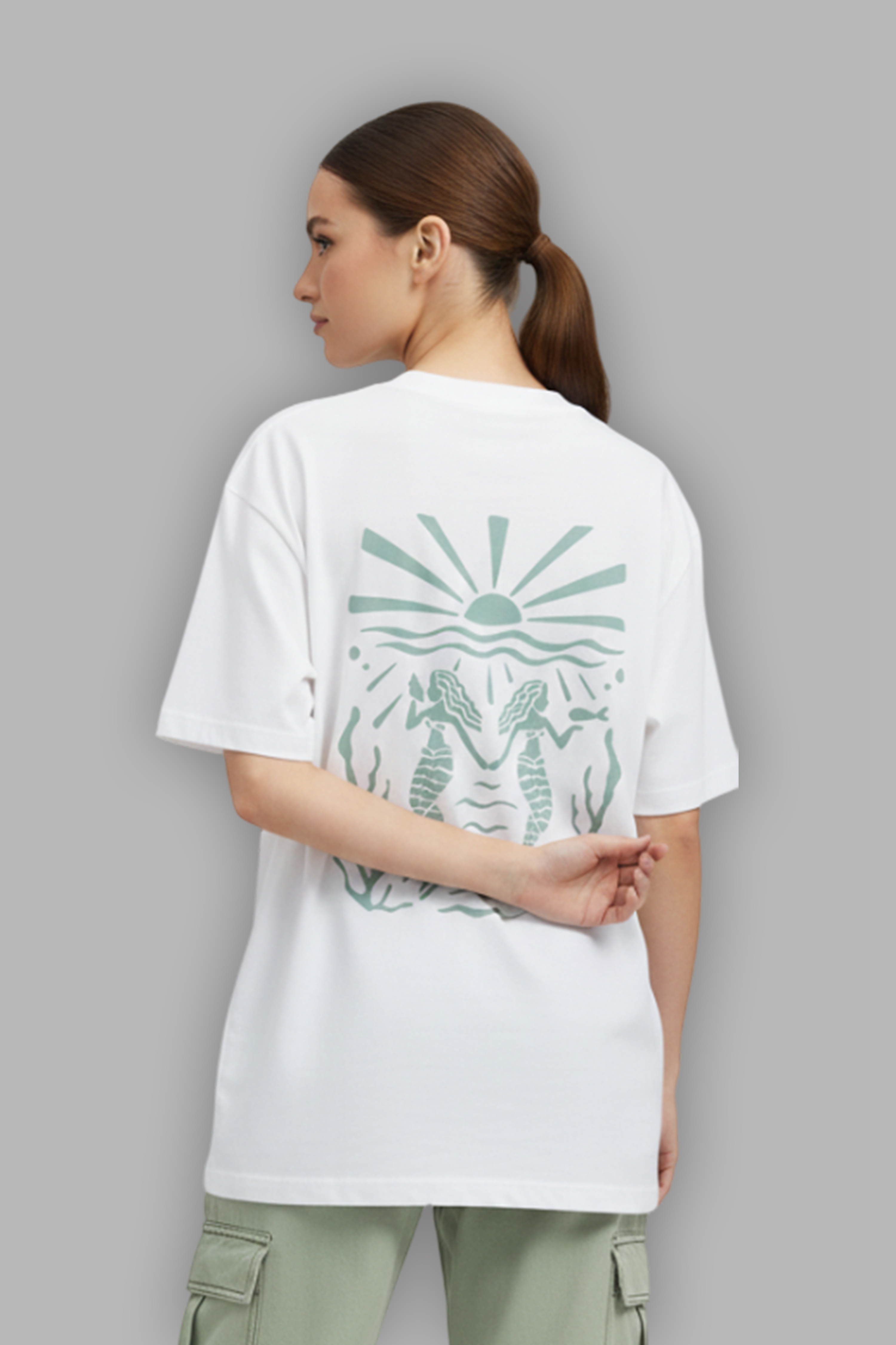 TWIN MERMAID GRAPHIC PRINTED OVERSIZED T-SHIRT