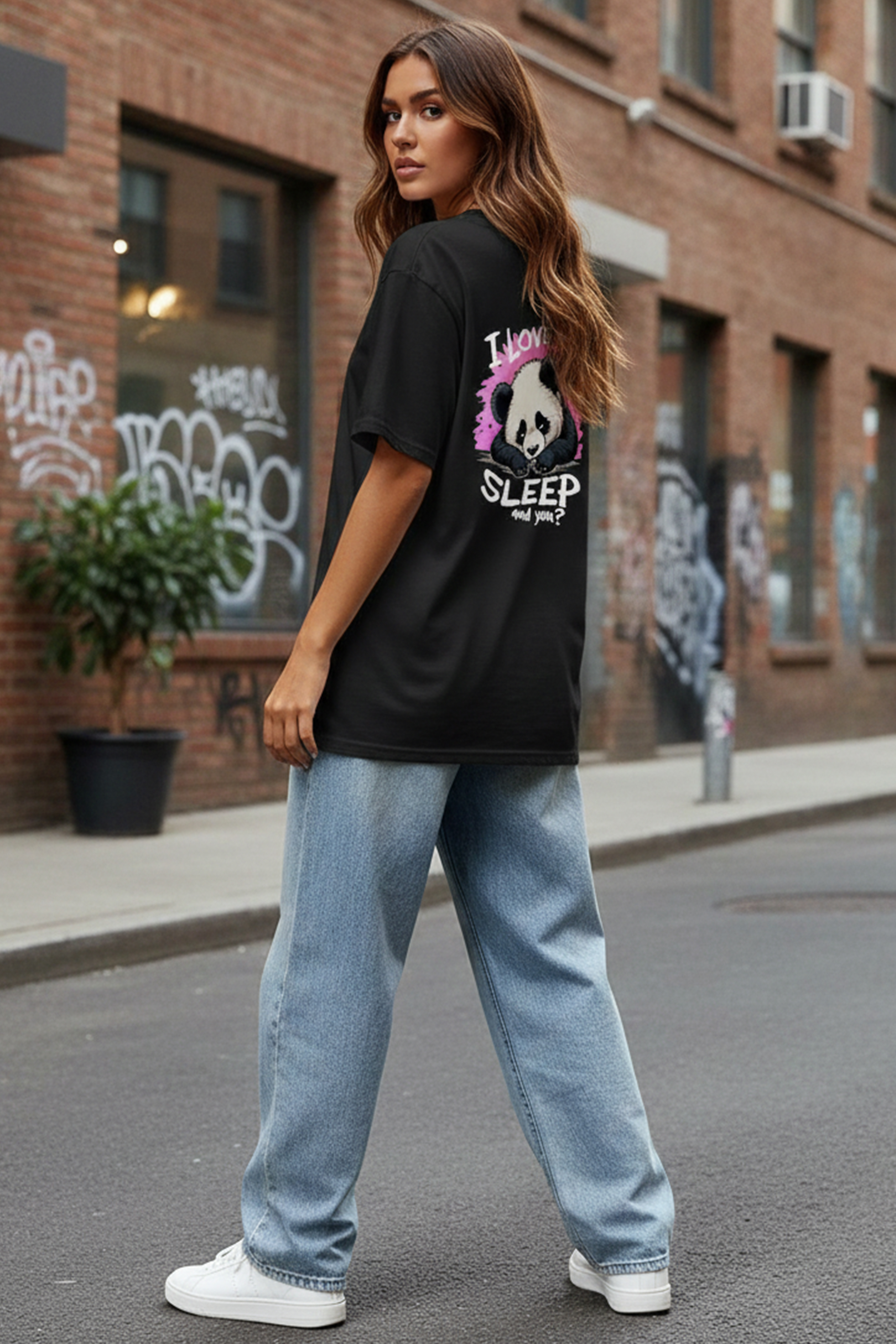 PANDA GRAPHIC PRINTED OVERSIZED T-SHIRT