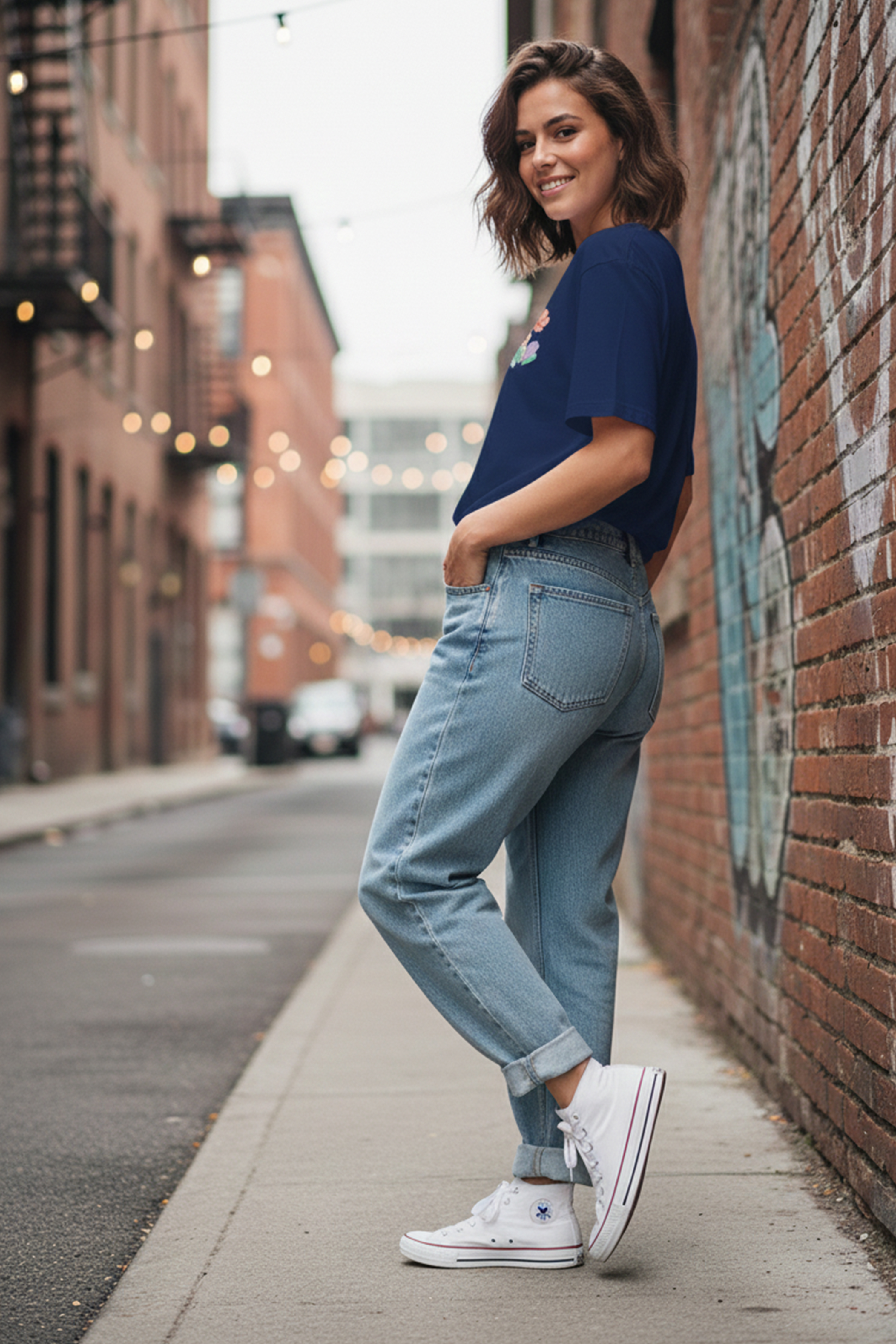 LITTLE FLOWER GRAPHIC PRINTED OVERSIZED T-SHIRT