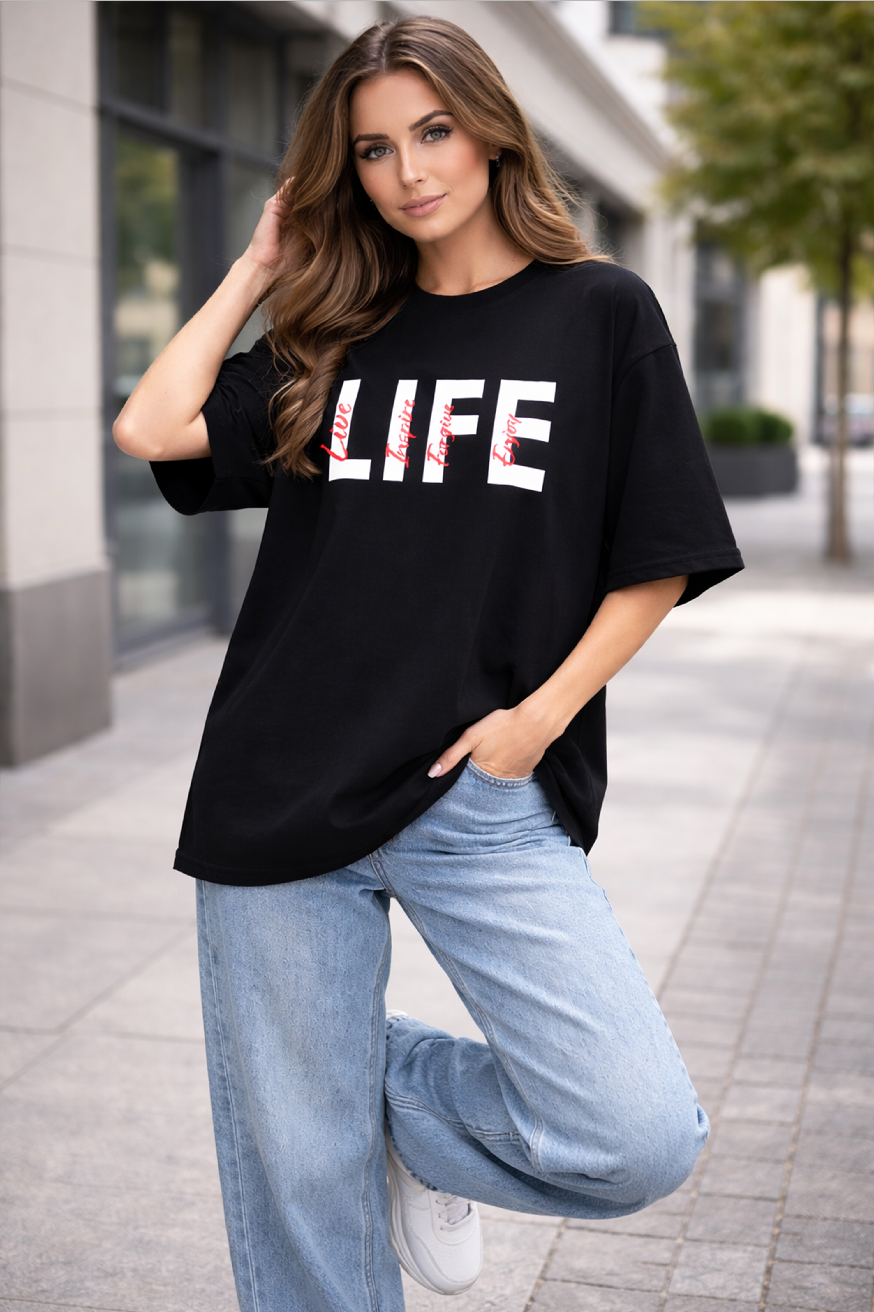 LIFE GRAPHIC PRINTED OVERSIZED TEE