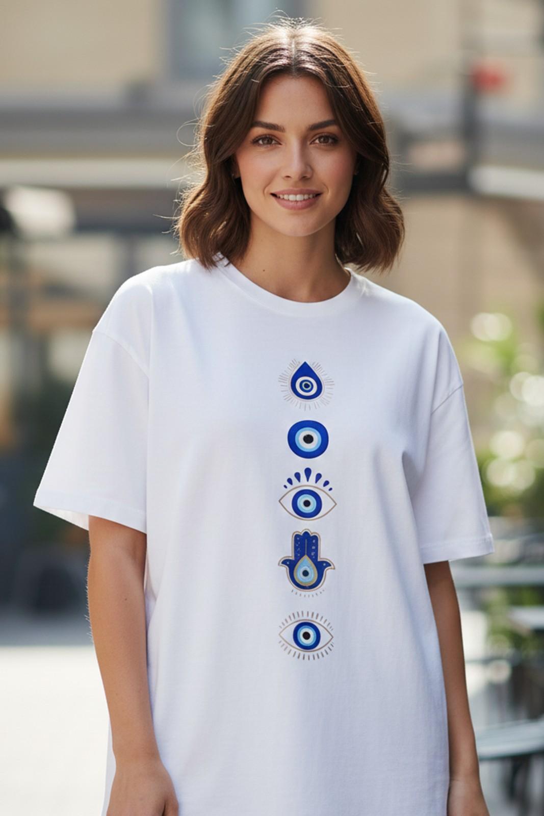EVIL EYE GRAPHIC PRINTED OVERSIZE T-SHIR...