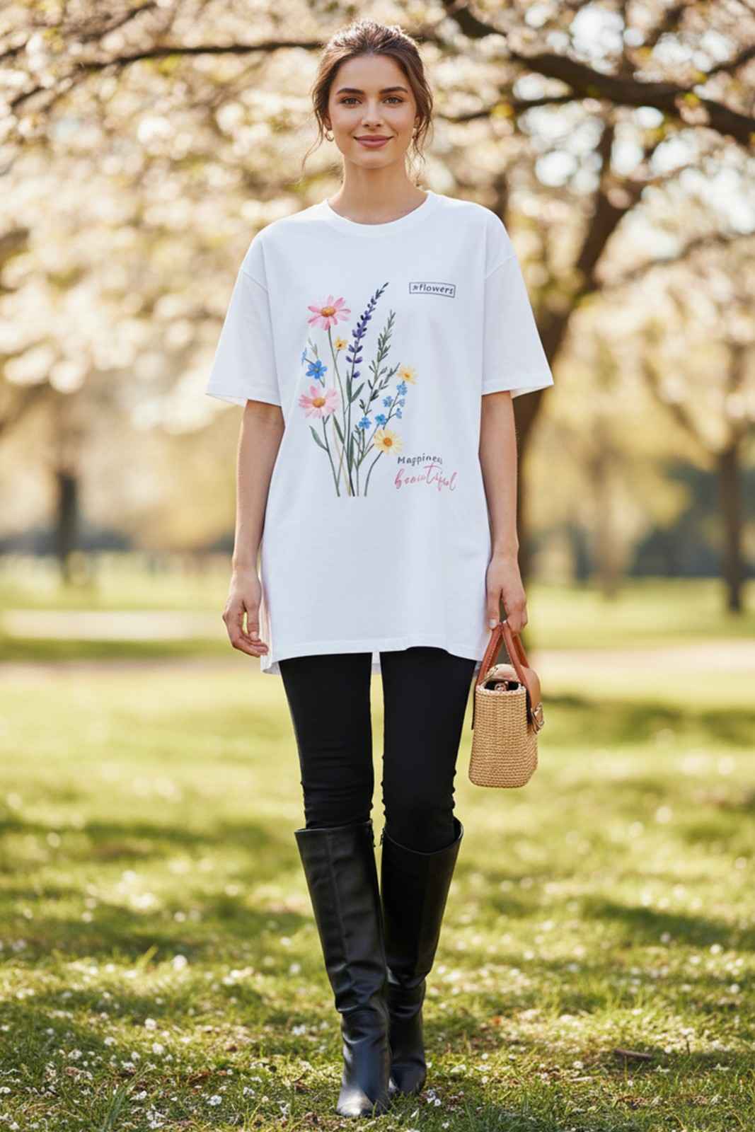 FLOWER PRINTED OVERSIZED T-SHIRT