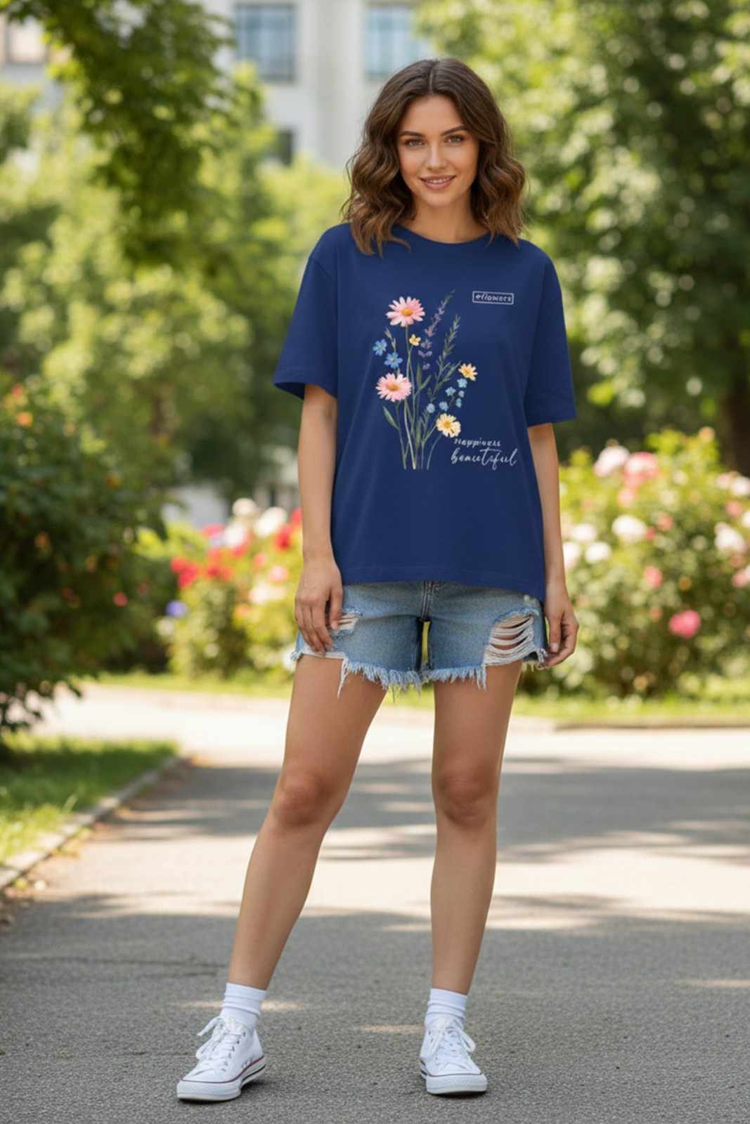 FLOWER PRINTED OVERSIZED T-SHIRT