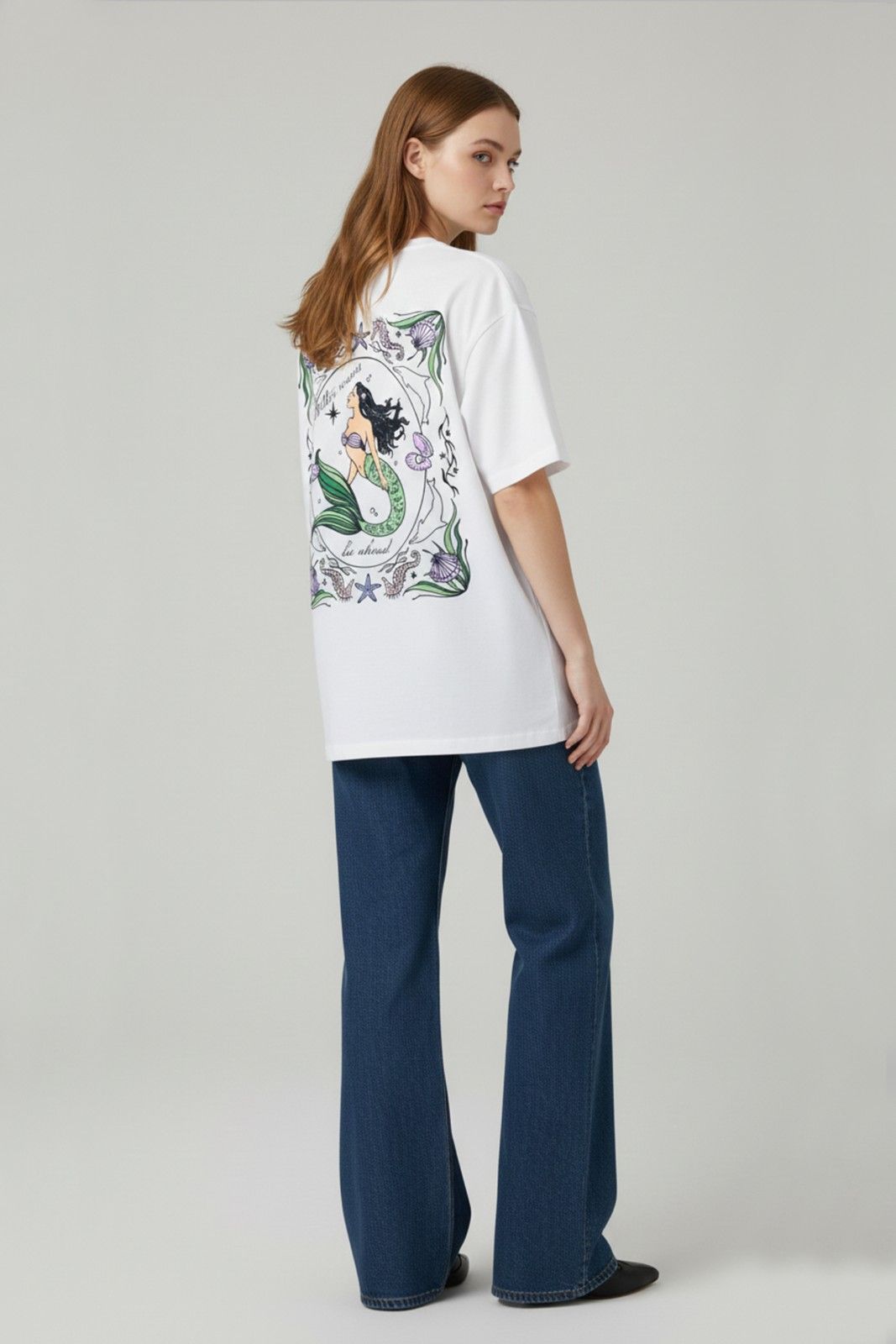 MERMAID GRAPHIC PRINTED OVERSIZED T-SHIRT