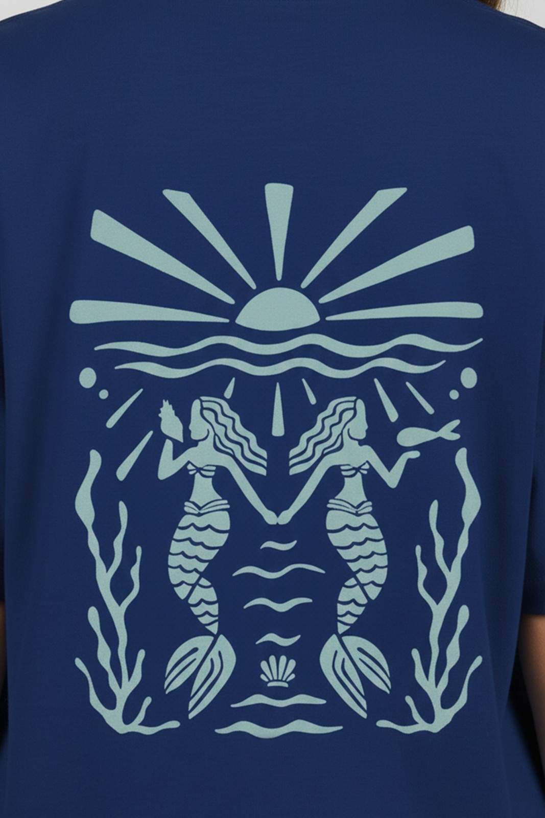 TWIN MERMAID GRAPHIC PRINTED OVERSIZED T-SHIRT