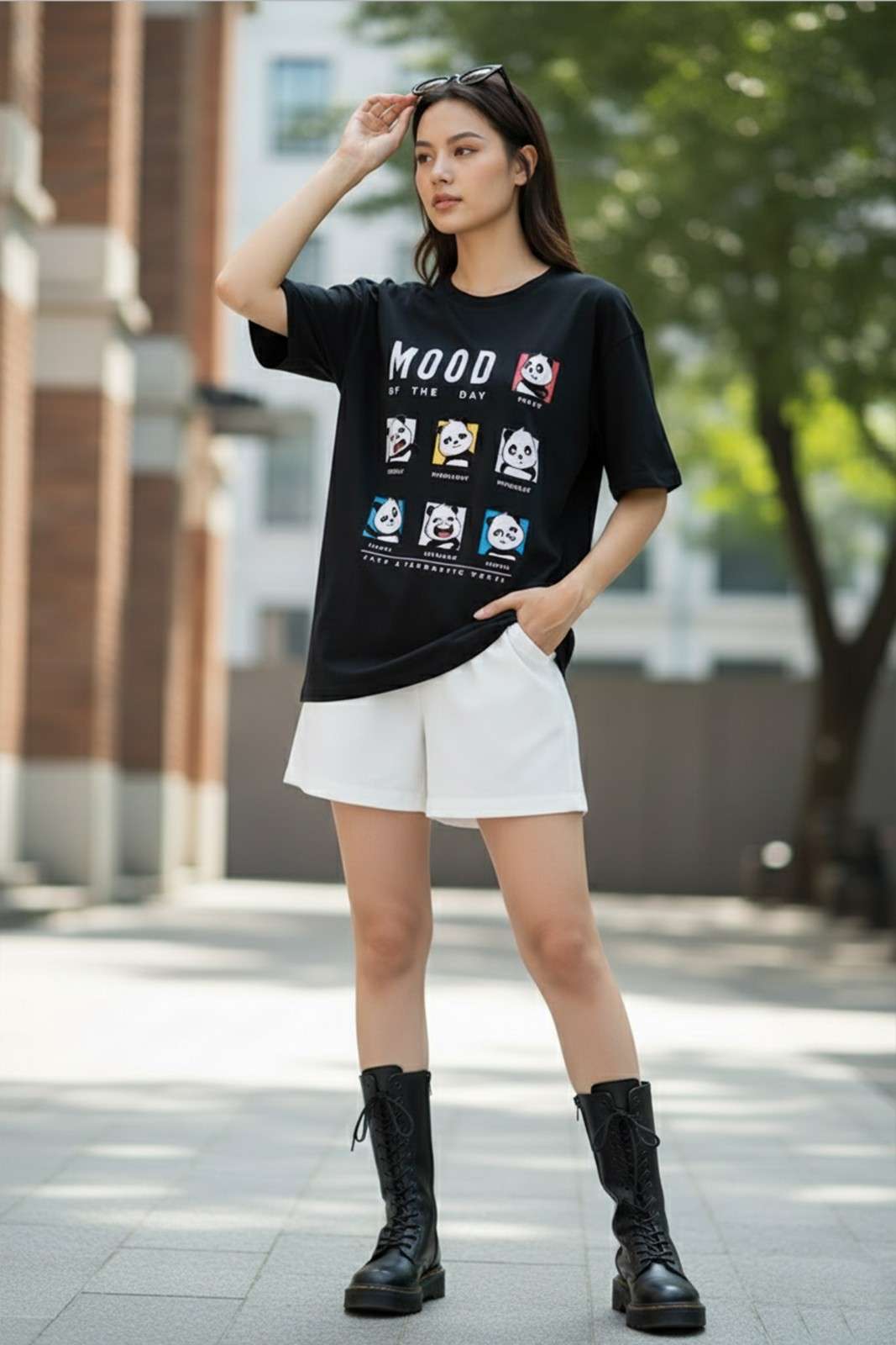 PANDASTIC MOOD GRAPHIC PRINTED OVERSIZED T-SHIRT