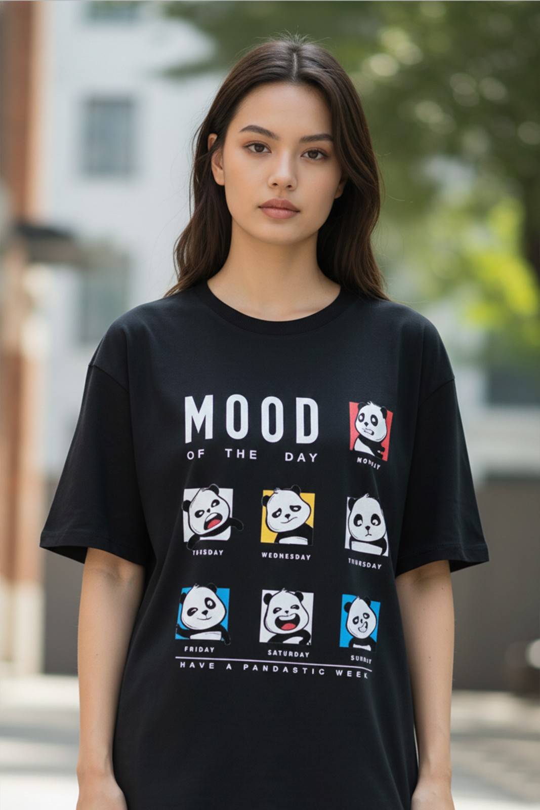PANDASTIC MOOD GRAPHIC PRINTED OVERSIZED T-SHIRT