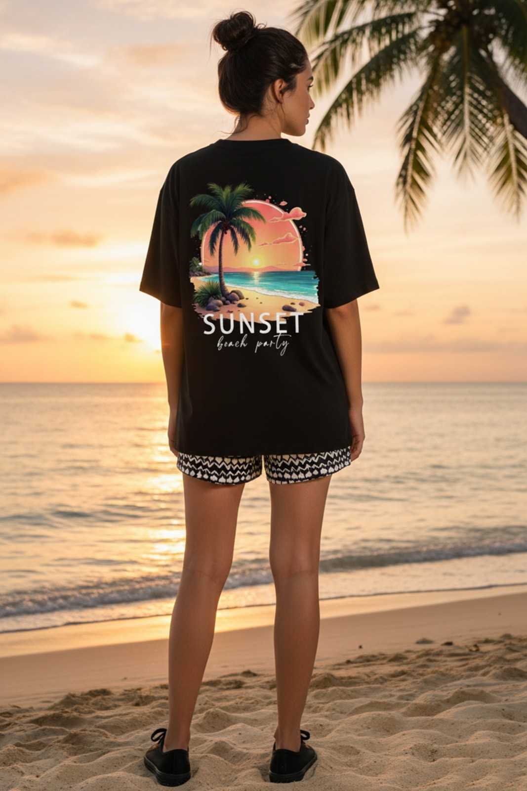 SUNSET GRAPHIC PRINTED OVERSIZED T-SHIRT
