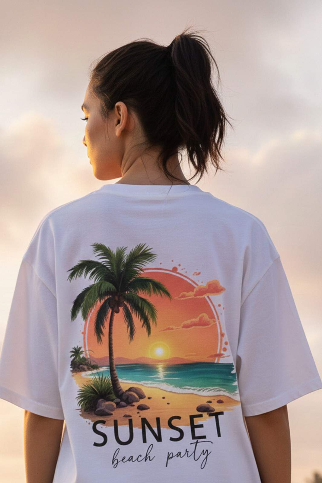 SUNSET GRAPHIC PRINTED OVERSIZED T-SHIRT