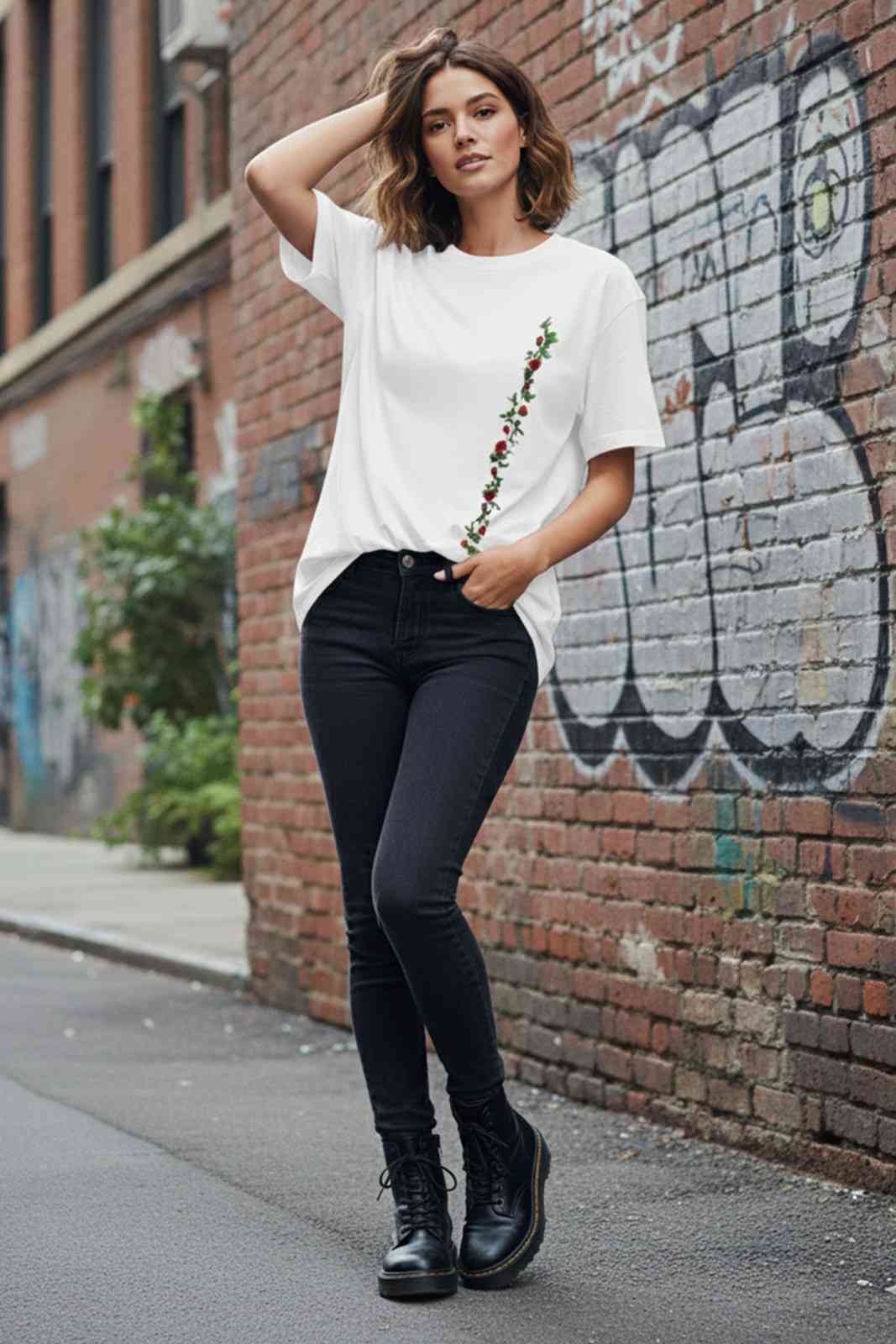 FLOWER GRAPHIC PRINTED OVERSIZED T-SHIRT