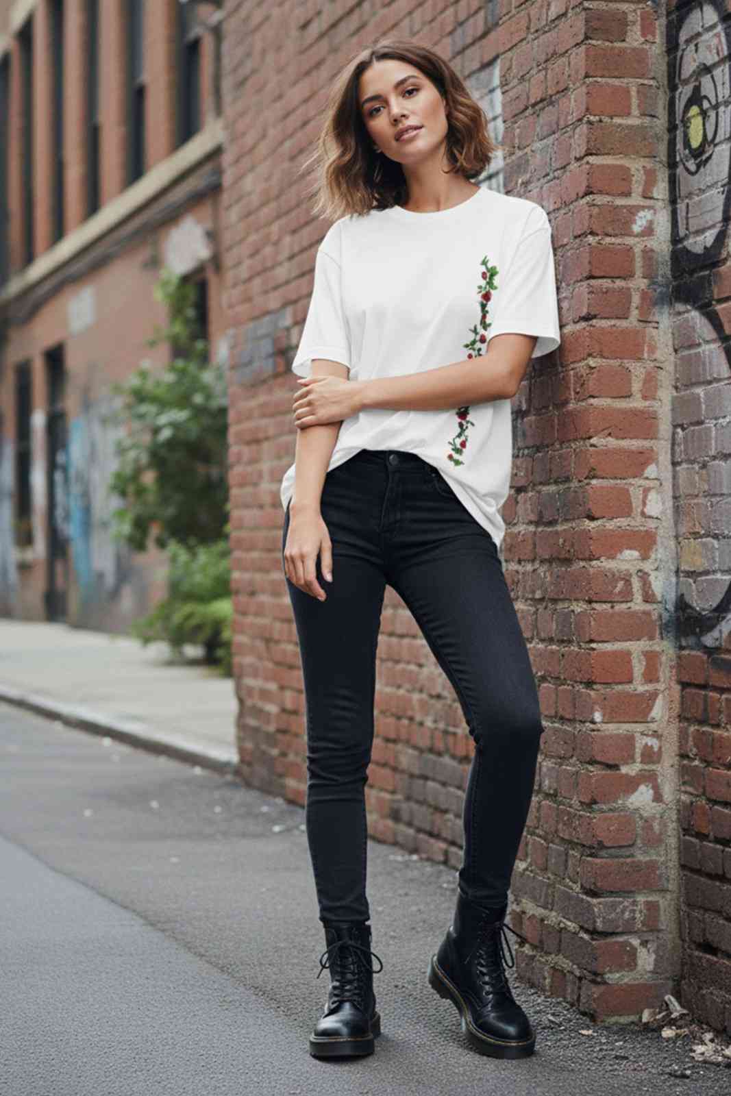 FLOWER GRAPHIC PRINTED OVERSIZED T-SHIRT