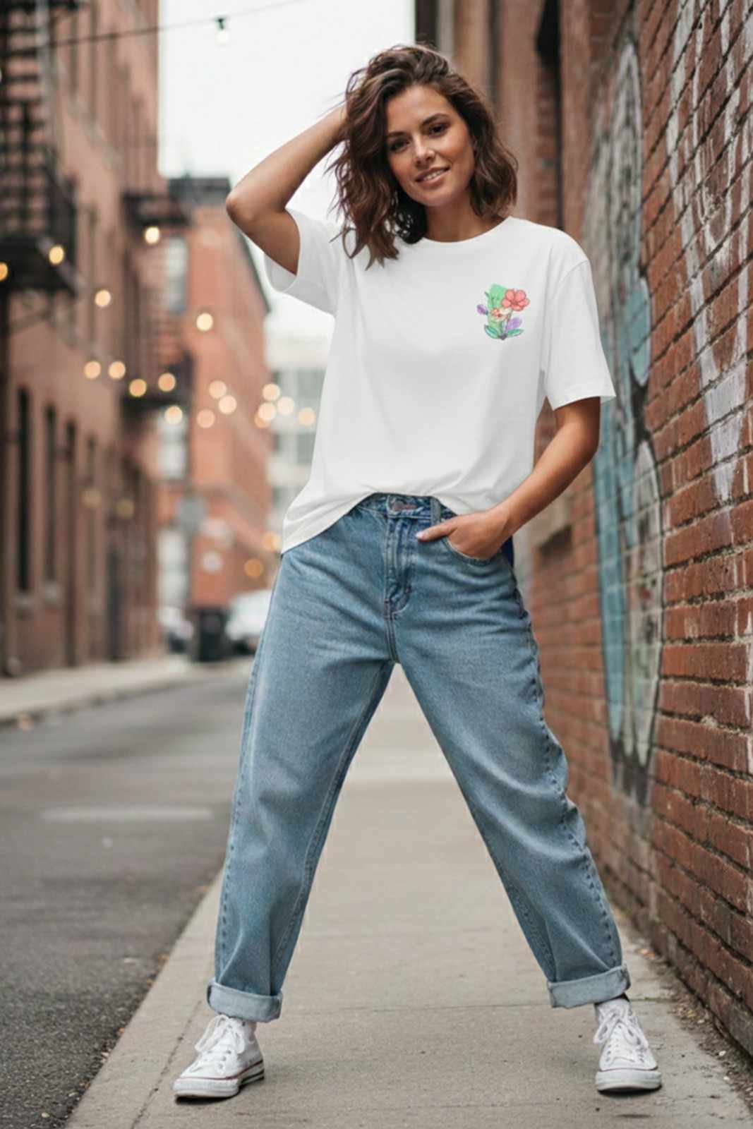 LITTLE FLOWER GRAPHIC PRINTED OVERSIZED T-SHIRT