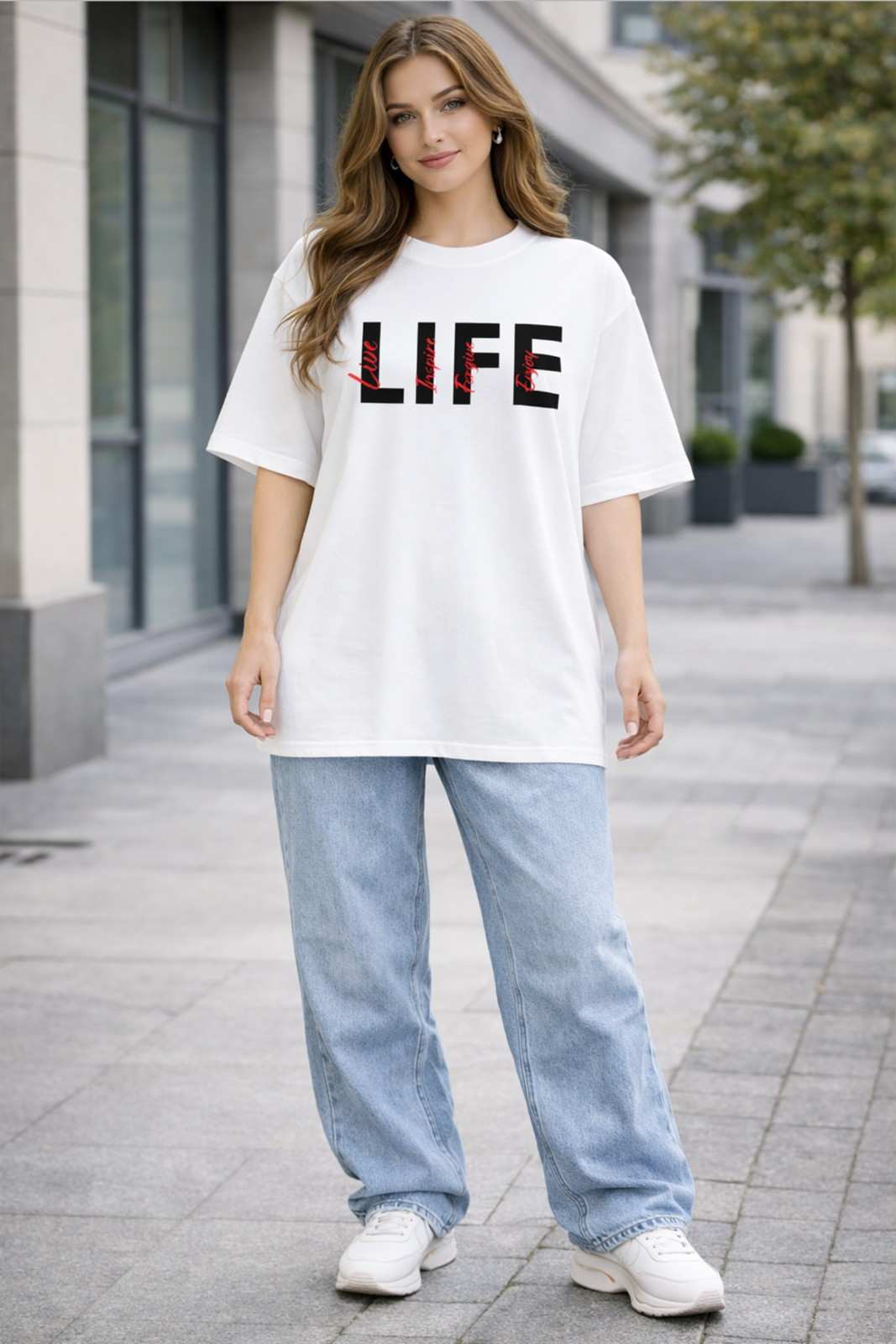LIFE GRAPHIC PRINTED OVERSIZED TEE