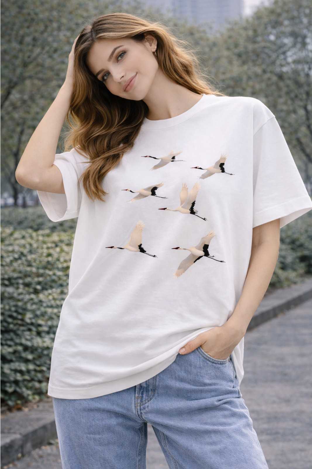 FLYING CRANES OVERSIZED TEE