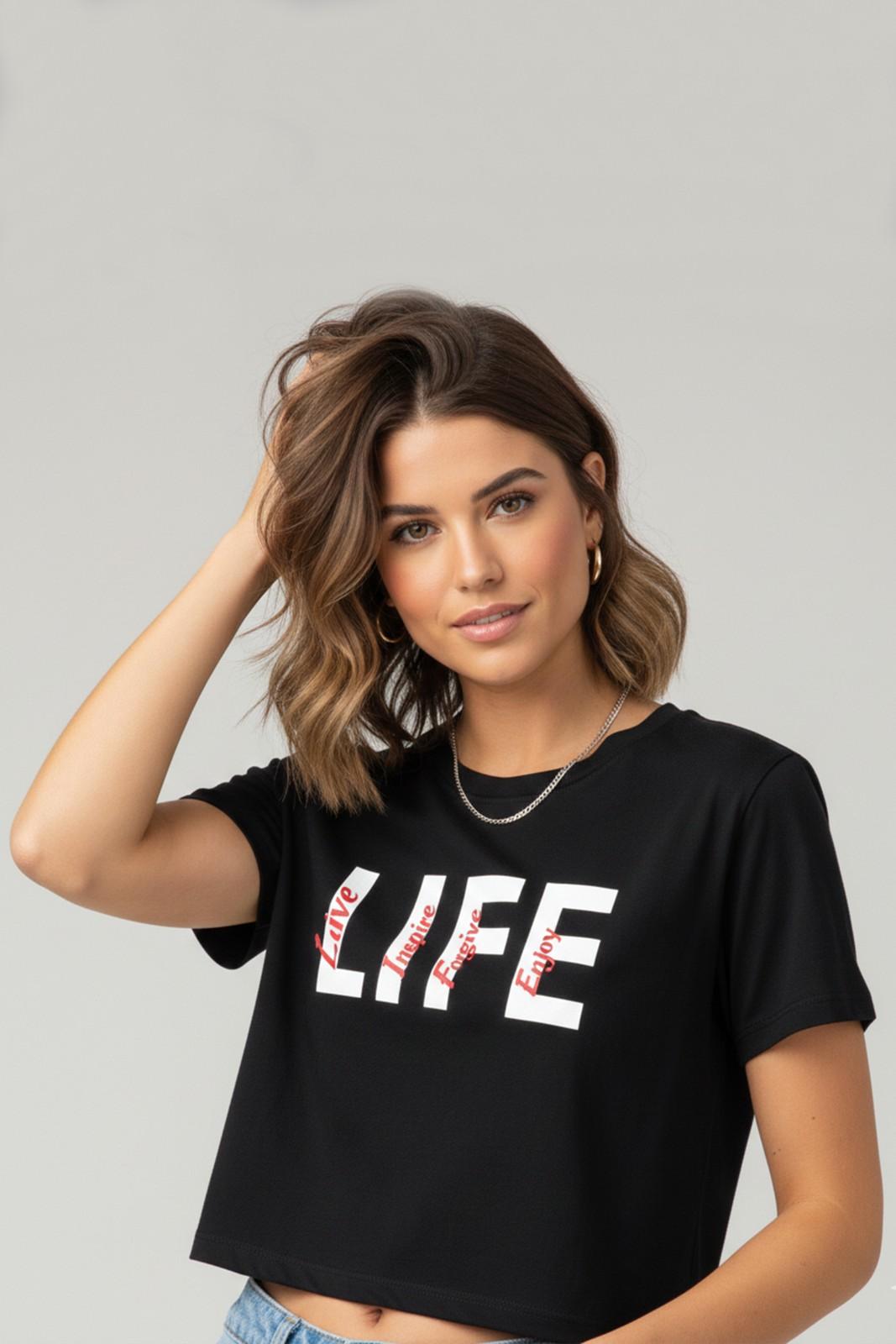 LETTER PRINTED CROP T-SHIRT