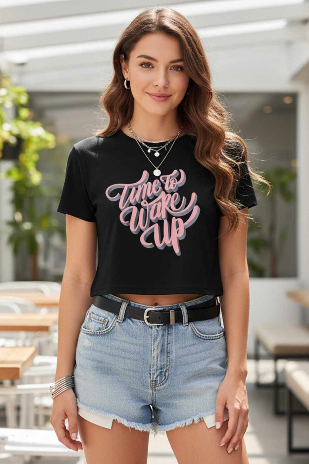 PINK ON STATEMENT CROP TEE