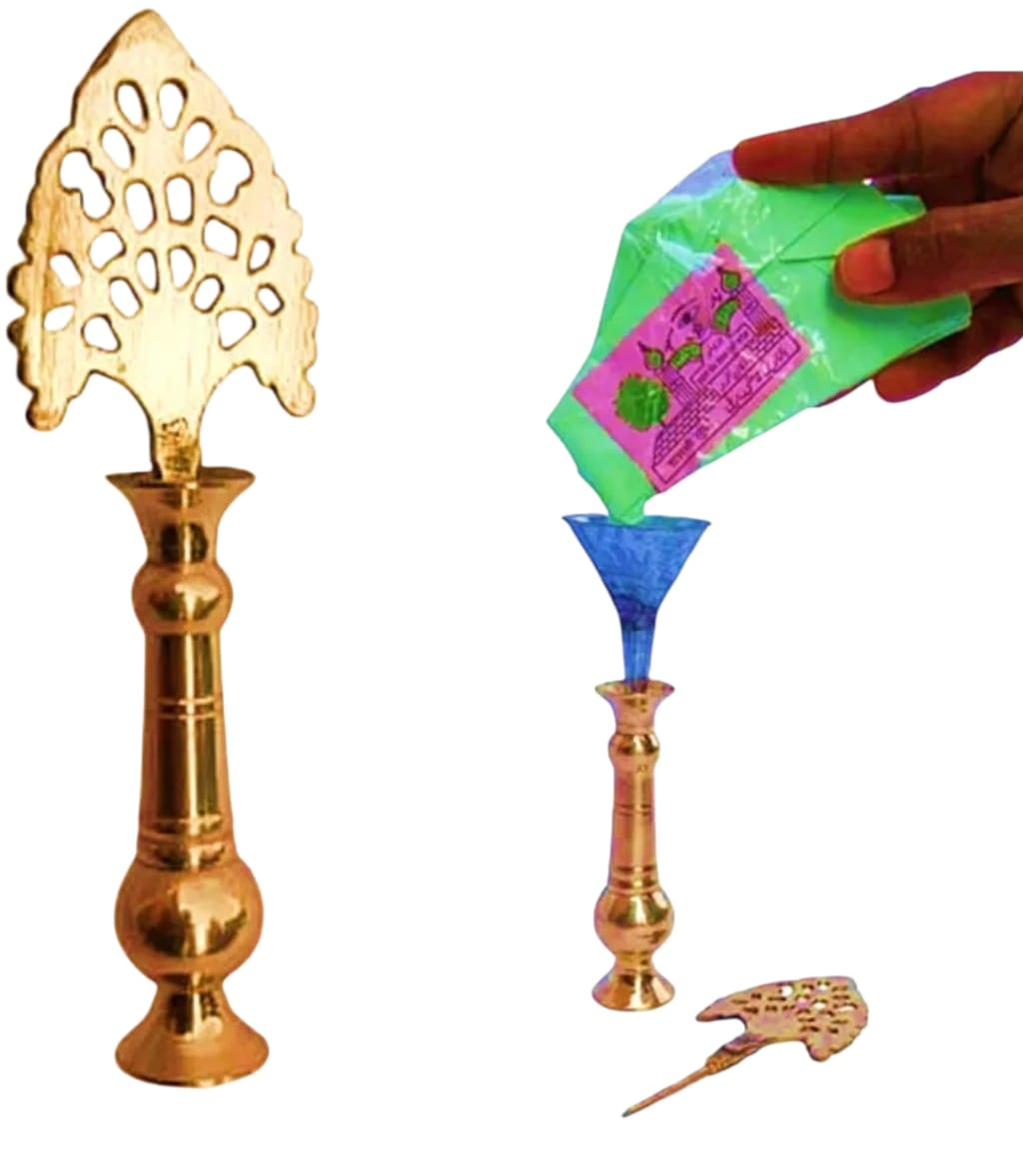 Brass Surmedani With Funnel/Kuppi And Surma Use In Eye's Makeup [Size11-cm] Pack Of-1 Funnel, 2 Surma Packed,1 Brass Surmedani