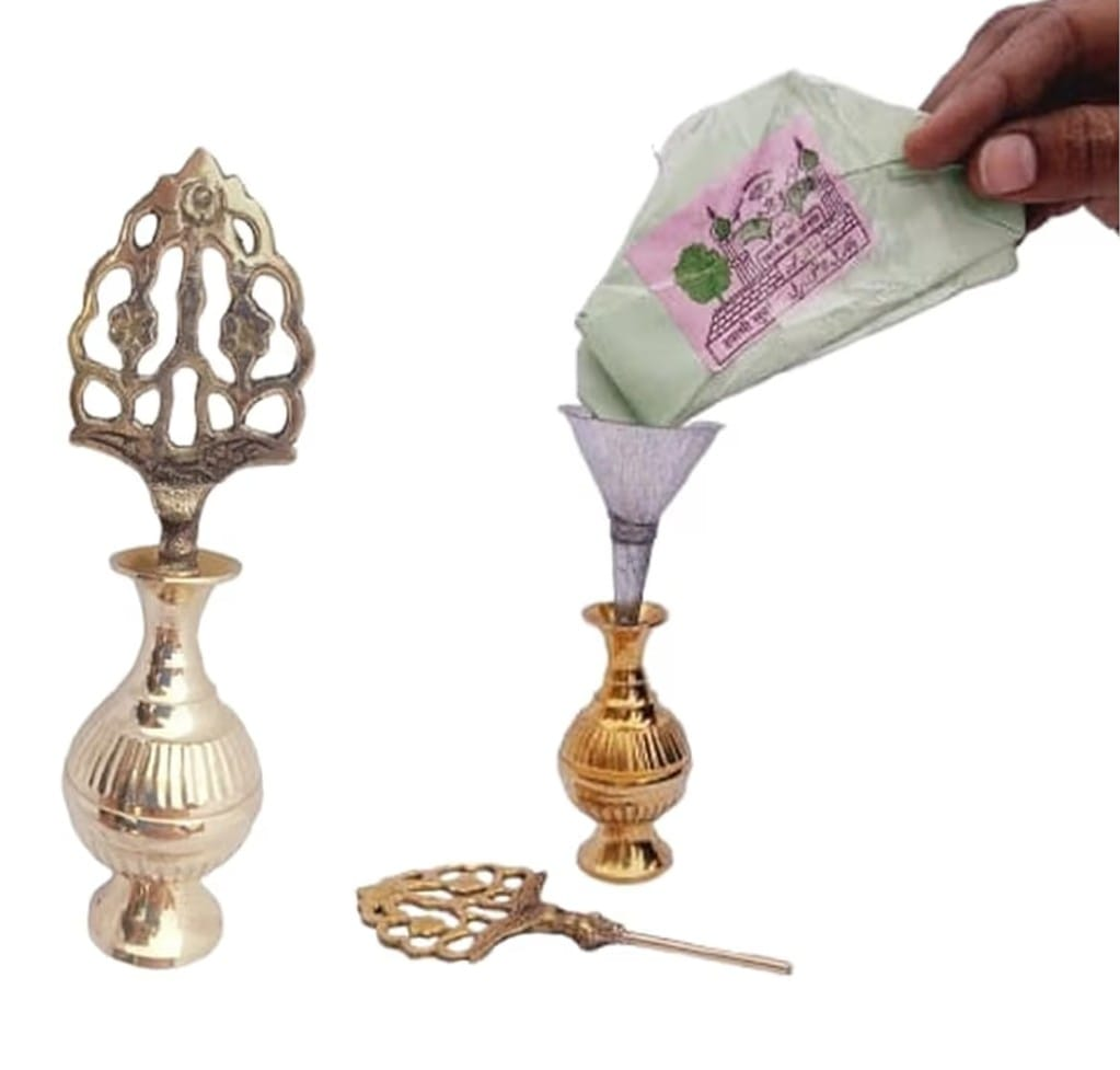 Brass Surmedani With Funnel/Kuppi And Surma Use In Eye's Makeup [Size-13-cm] Pack Of-1 Funnel, 2 Surma Packed,1 Brass Surmedani