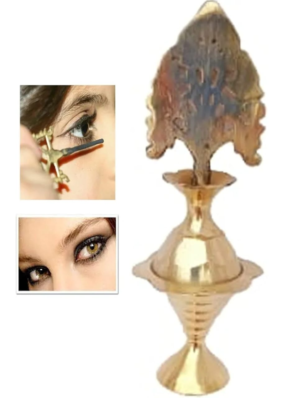 Brass Surmedani With Funnel/Kuppi And Surma Use In Eye's Makeup [Size-14-cm] Pack Of-1 Funnel, 2 Surma Packed,1 Brass Surmedani