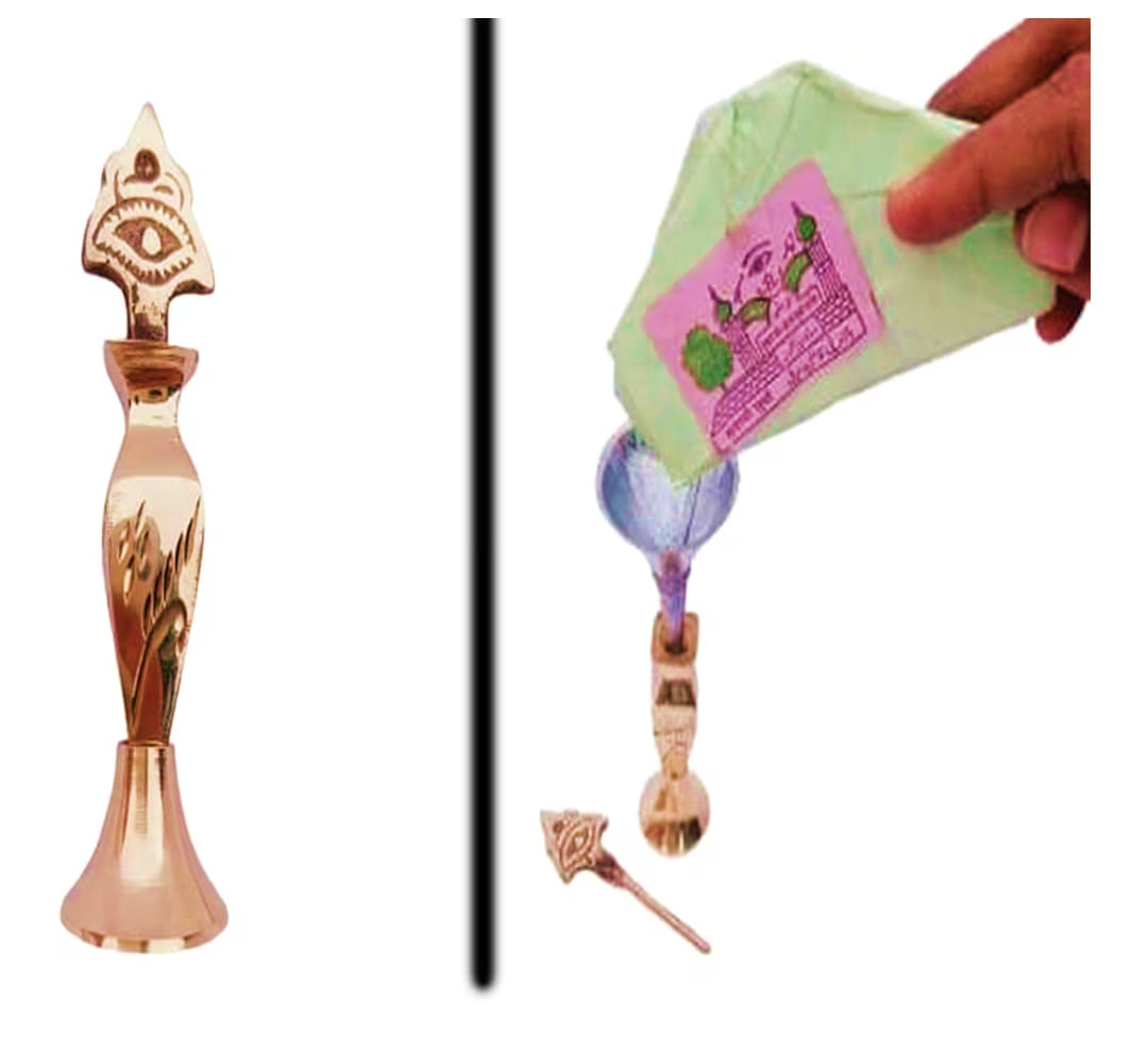 Brass Surmedani With Funnel/Kuppi And Surma Use In Eye's Makeup [Size-10-cm] Pack Of-1 Funnel, 2 Surma Packed, 1 Brass Surmedani