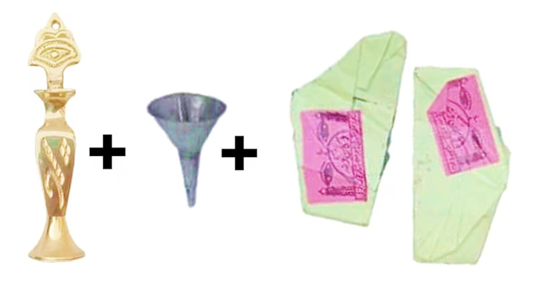 Brass Surmedani With Funnel/Kuppi And Surma Use In Eye's Makeup [Size-10-cm] Pack Of-1 Funnel, 2 Surma Packed, 1 Brass Surmedani