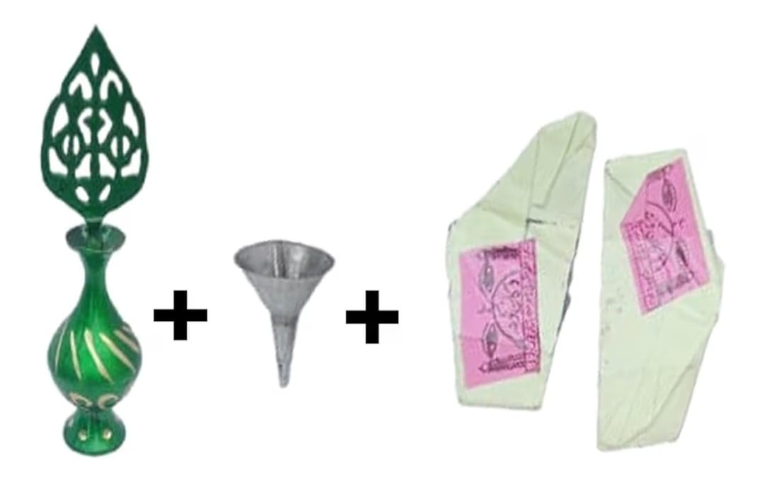 Brass Surmedani With Funnel/Kuppi And Surma Use In Eye's Makeup [Size-13-cm] Pack Of-1 Funnel, 2 Surma Packed, 1 Brass Surmedani