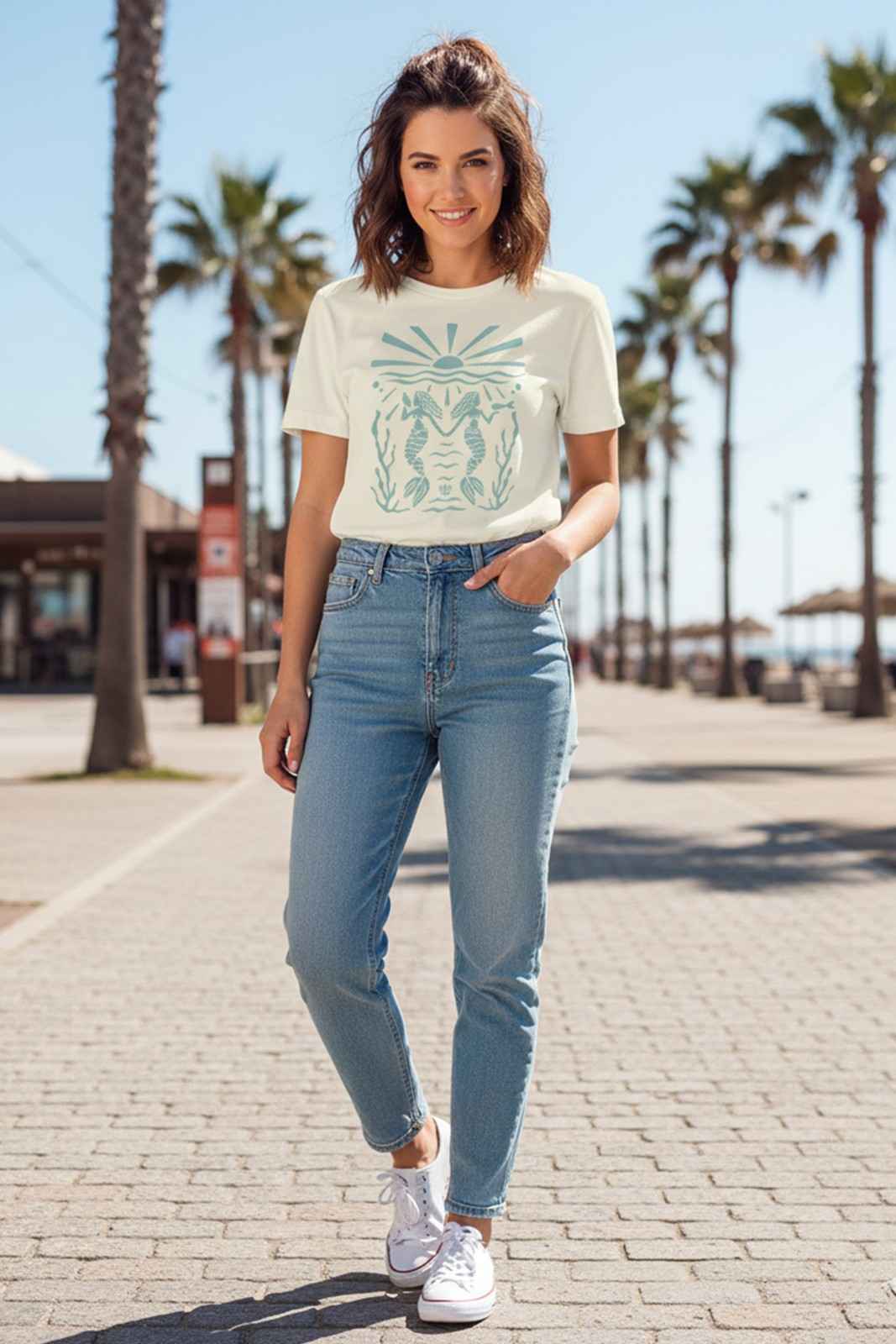 TWIN MERMAID GRAPHIC PRINTED T-SHIRT