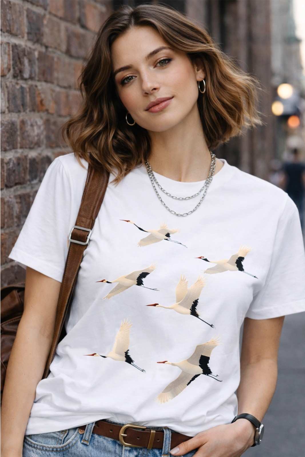FLYING CRANES GRAPHIC PRINT TEE