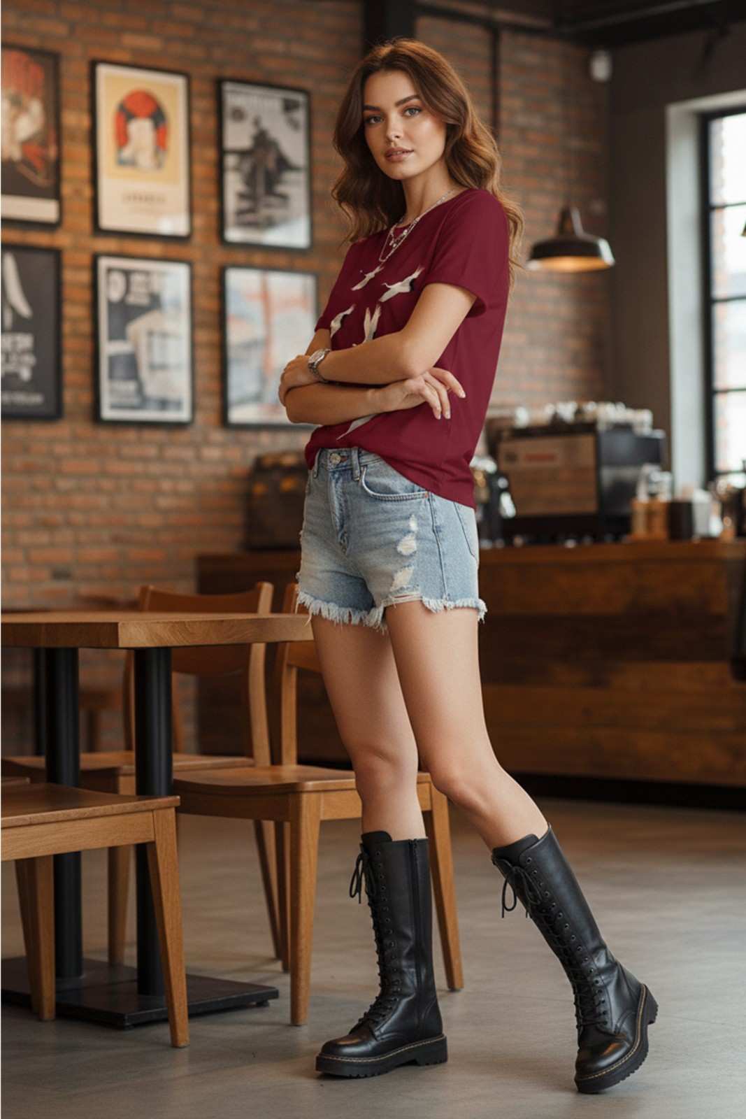 FLYING CRANES GRAPHIC PRINT TEE