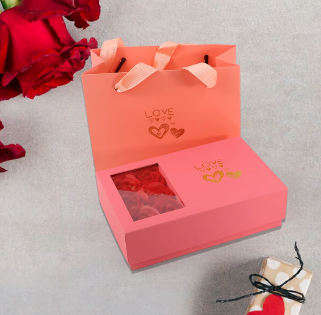 Jewellery Gift Box with Window Lid & Rose Packaging (6 Roses)1 Set