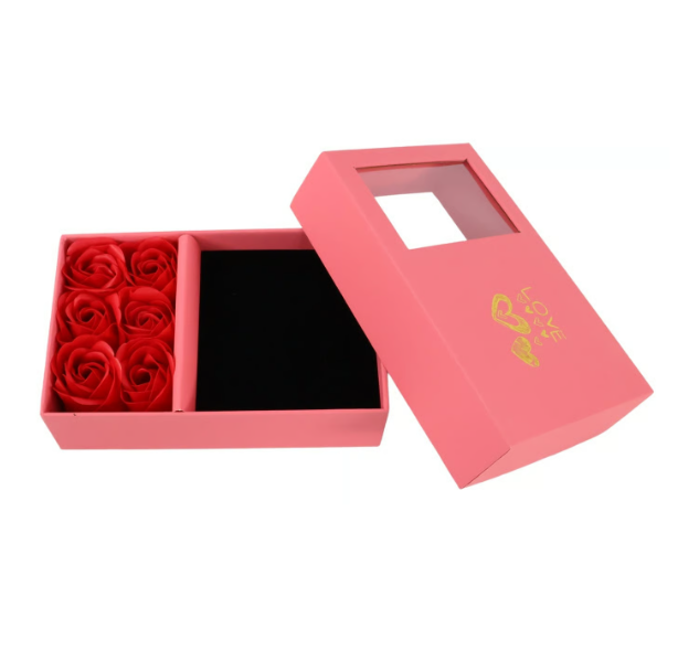 Jewellery Gift Box with Window Lid & Rose Packaging (6 Roses)1 Set