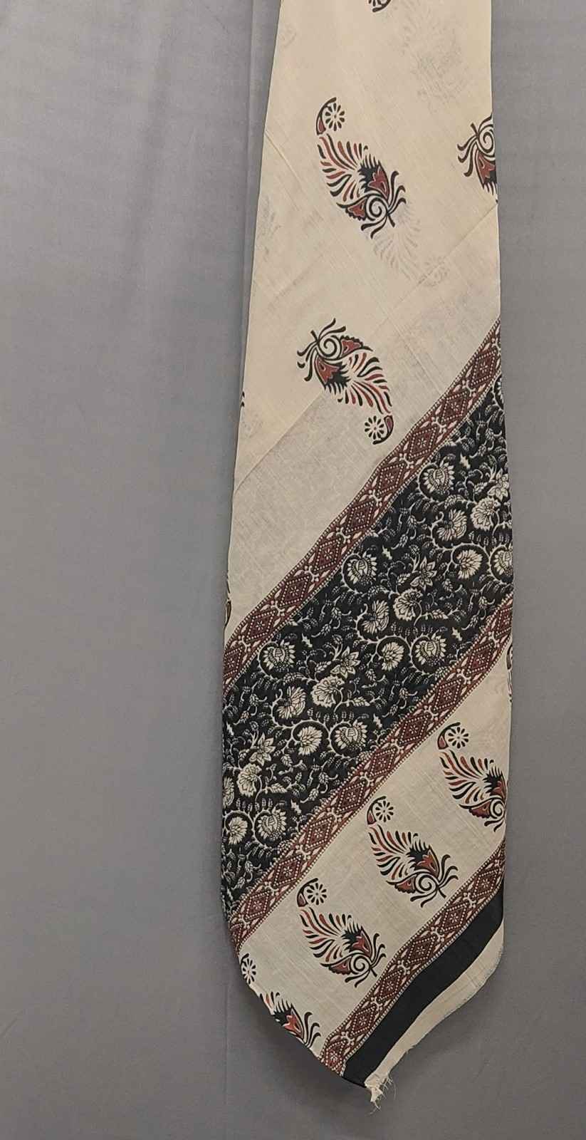 Black & Beige Hand Block Print Unstitched Suit Set- Winnxi