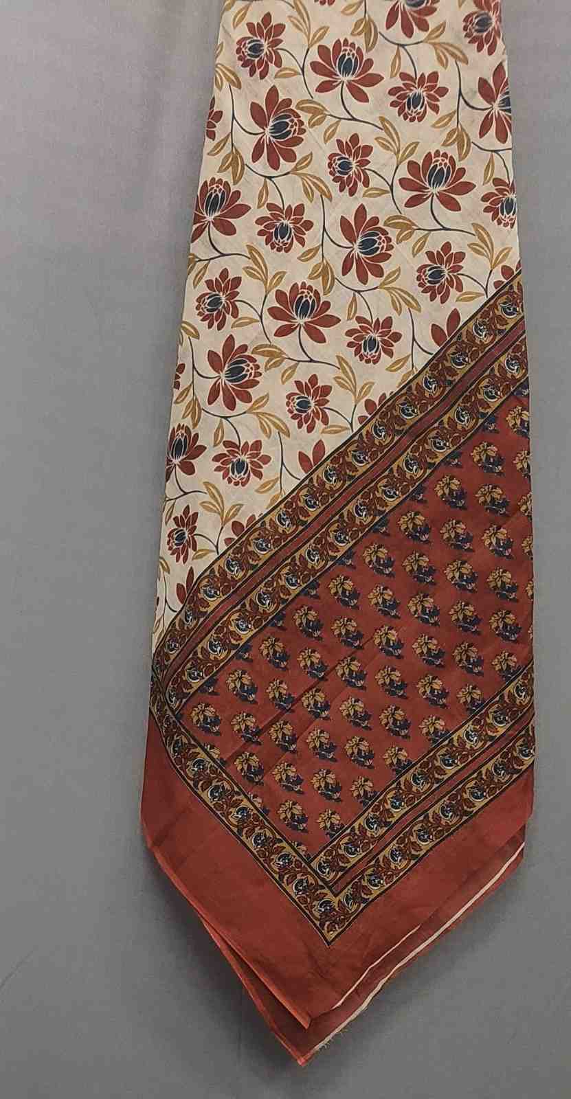 Rust Orange Cotton Block Print Unstitched Suit Set