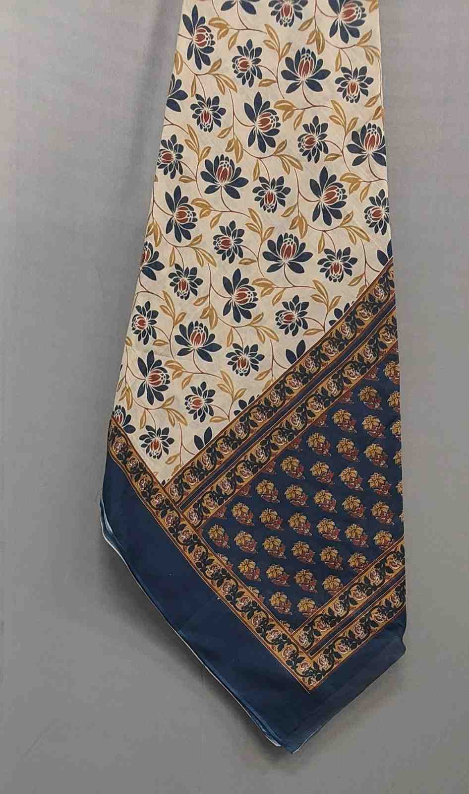 Royal Blue Block Print Cotton Unstitched Suit