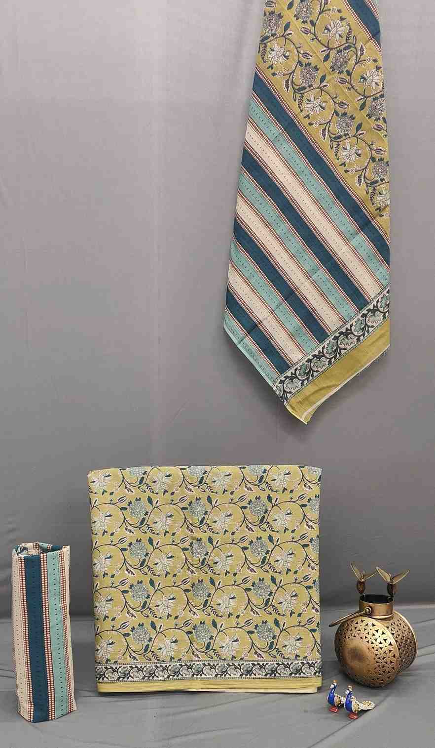 Lemon Yellow Cotton Printed Unstitched D...