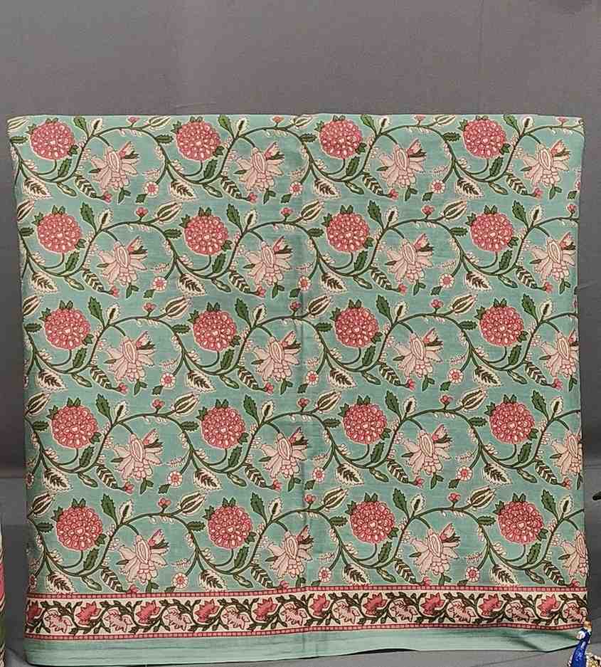 Mint Green Floral Cotton Unstitched Suit with Dupatta