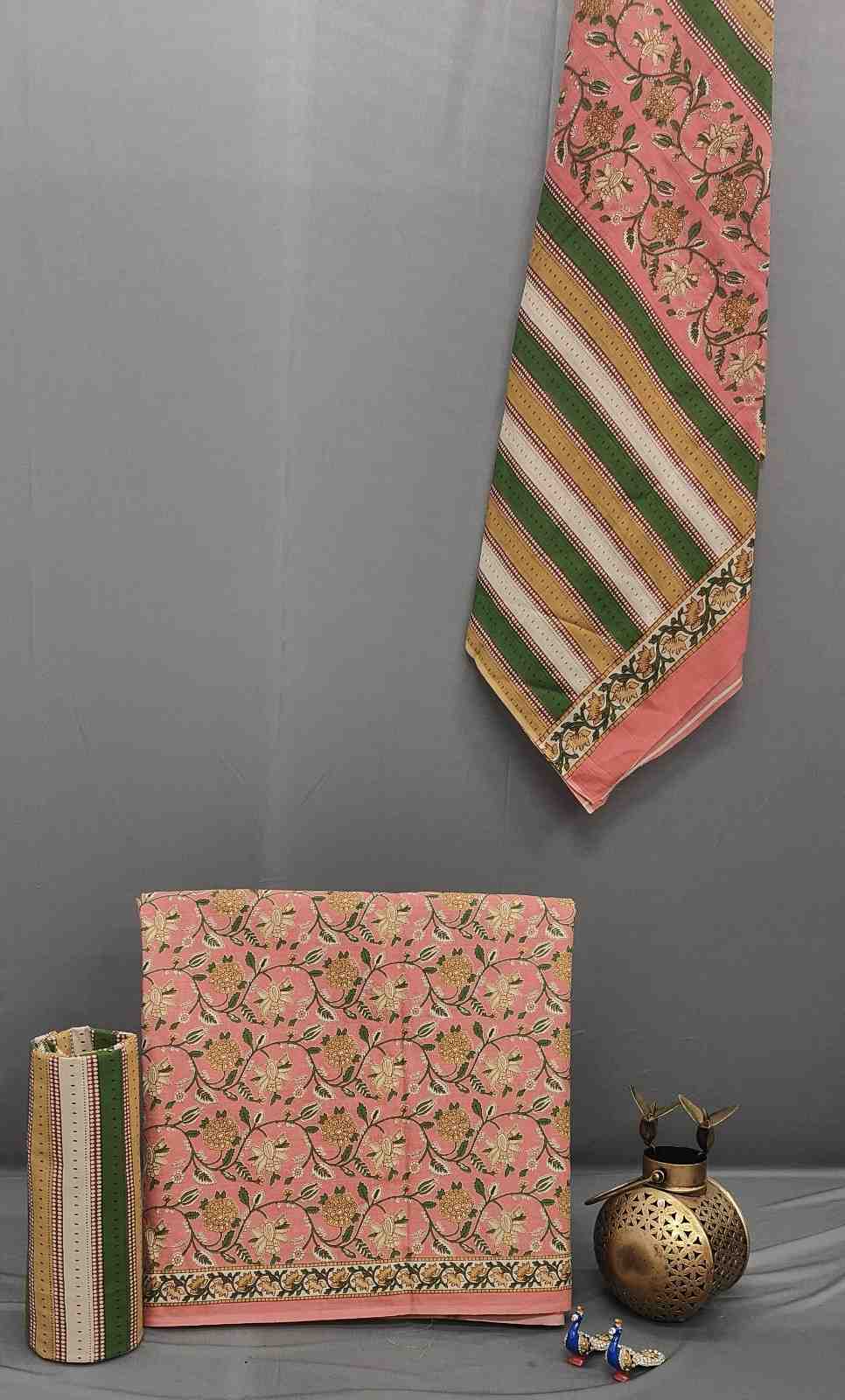 Peach Floral Cotton Unstitched Suit with...