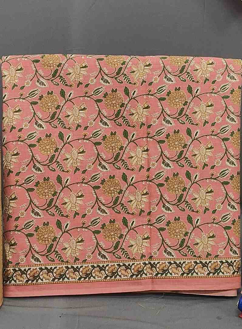 Peach Floral Cotton Unstitched Suit with Dupatta