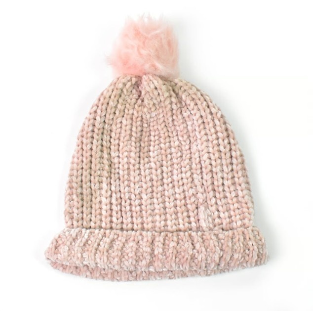 Women’s Winter Knit Beanie with Faux Fur Pom-Pom