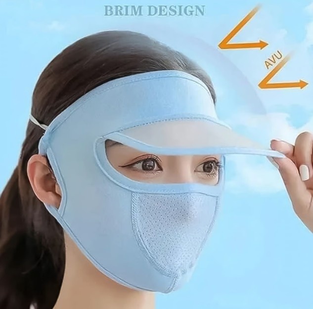 Women's Full Face UV Protection Cap with Built-in Mask and Wide Brim Visor – Breathable