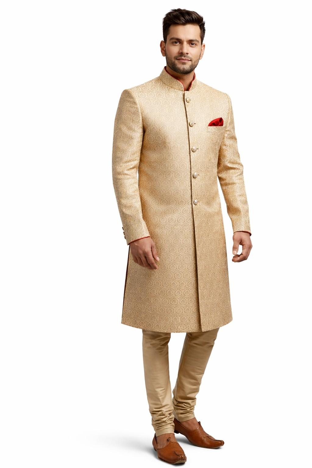 Men’s Designer Indo-Western Sherwani in Premium Jacquard Fabric – Festive Ethnic Wear