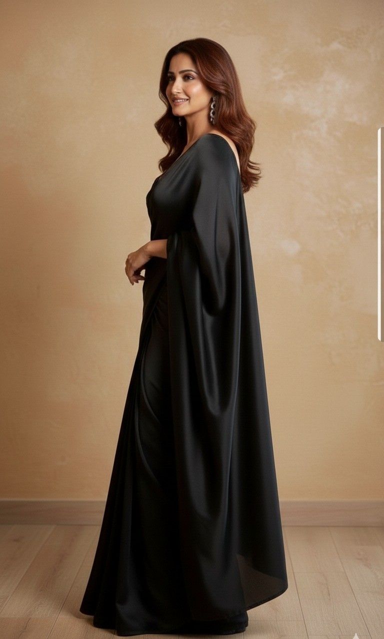 Pure Plain Satin Silk Saree with Matching Blouse Piece